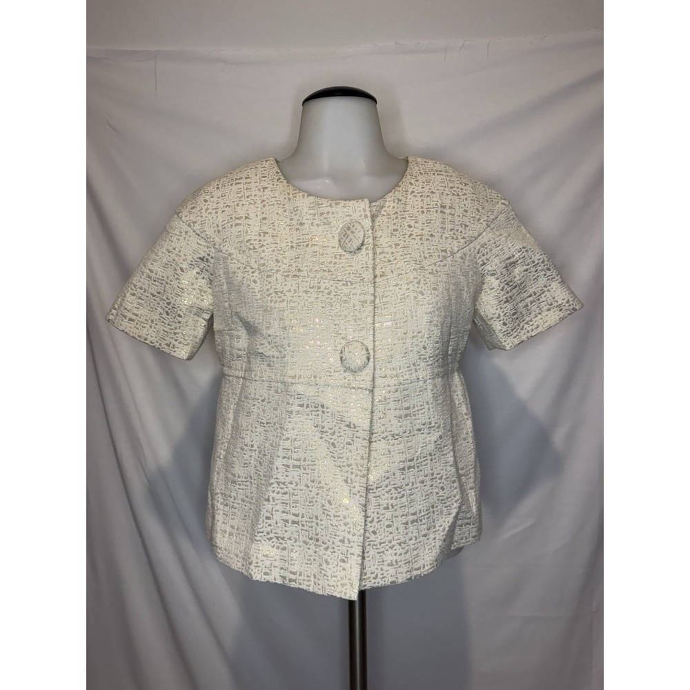 B.B. Dakota Small Metallic Gold Ivory Brocade Silk Blend Short Sleeve Jacket